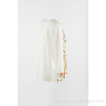 Print lace panel with round neck pullover